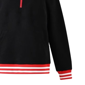 Sweat-shirt à col rabattu en molleton noir personnalisé pour homme, avec rayures rouges sur les poignets côtelés, style décontracté d'automne, brodé - Product Image 2