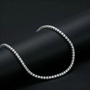 Luxury 3mm Lab Grown Cut Diamond Tennis Chain Slim Iced Necklace for Him Stylish Streetwear Yellow Gold Bling for <b>Wedding</b> - Product Image 6