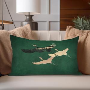 Coussin imprimé Grues Vertes : Coussin décoratif abstrait minimaliste japonais moderne, 8"x8" - 20x20 cm - Product Image 5