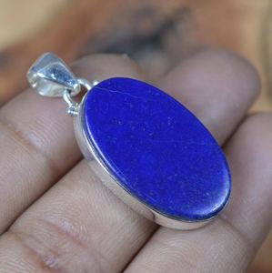 Pendentif en argent sterling avec lapis-lazuli bleu, fait à la main, ovale, pierre précieuse naturelle, collier de bijoux, cadeau pour femmes - Product Image 4