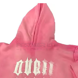 Accept OEM ODM Custom Logo Zipper Solid Distressed Embroidery Hoodies Vintage Raw Hem for <b>Men</b> Winter Breathable - Product Image 2