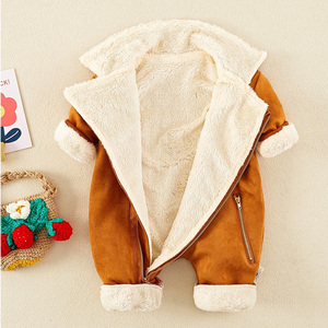 Nouveau-né hiver plaine contraste col bébé combinaisons haute qualité mignon combinaison décontractée bébé fermeture éclair Teddy doublé daim combinaison - Product Image 2