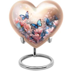 Urne de 10 pouces avec plusieurs papillons en vol - Grandes urnes orange pour cendres humaines, Urne pour cendres homme et femme, Orange - Product Image 1