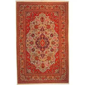 Alfombra Qom Auténtica Única de 7'3 x 4'9, Anudada a Mano, de Lana Natural y Seda, Estilo Tradicional - Product Image 1