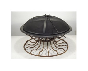 Wholesale Black Metal Iron <b>Fire</b> Pit Black Net Lid and Heat <b>Fire</b> Bowl With <b>Mat</b> Brown Base for Home Living Room Outdoor Decor - Product Image 3