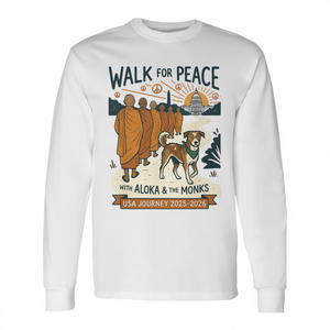 เสื้อยืดแขนยาววินเทจเซน ปี 2025-2026 ลาย 'เดินเพื่อสันติภาพ พระสงฆ์ สุนัข การเดินทางในสหรัฐอเมริกา' ดีไซน์เพื่อการส่งเสริมการขาย - Product Image 2