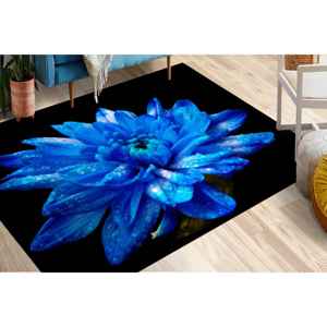Joli tapis bleu à fleurs, tapis imprimé pour une décoration florale moderne, tapis fin non tissé - Product Image 3