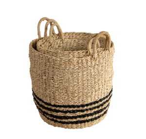ชุดตะกร้าเก็บของสานจากหญ้าทะเลธรรมชาติ 3 ใบ พร้อมหูหิ้ว ตะกร้าทรงกลมลายเส้นสีดำ สำหรับใช้งานได้หลากหลาย จากประเทศเวียดนาม - Product Image 3