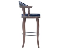 Tabourets de bar pivotants modernes Devine avec accoudoirs en bois de mahogany massif sculpté, sièges en cuir PU, finition noyer, pour l'extérieur