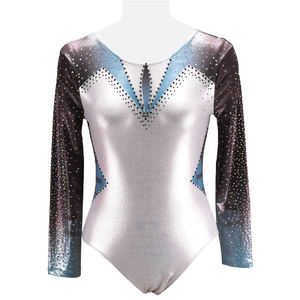 Maillot de Gimnasia Rítmica Personalizado con Pedrería, Tela Gris Degradada Mystique, Cómodo y Duradero de Poliéster - Product Image 1