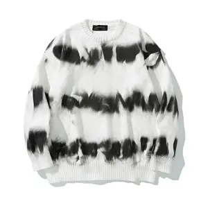 Automne/hiver 2024 Vintage do old tie-dye rayé hip hop col rond mode pull tendance décontracté pour hommes