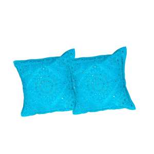 Turquoise <b>Blue</b> 16x16 Cotton Cushion Covers Mirror Work Decorative Throw Pillow Accent Pillows for Home Handmade <b>Sofa</b> <b>Bed</b> Set - Product Image 5