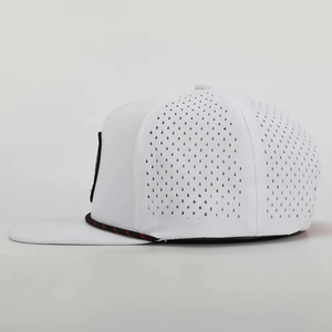 VN, ventas al por mayor, sombrero de Golf personalizable de 5 paneles, ala plana, agujeros cortados con láser, parche, logotipo lateral, cuerda, Cierre trasero de plástico impermeable - Product Image 4