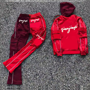 Chándal con Capucha Rojo Gris Tianjiaji, Manga Larga con Cremallera, Estilo Deportivo, Transpirable, de Poliéster, para Adultos, Ropa de Otoño - Product Image 2