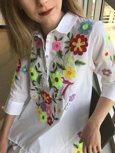 Haute qualité 3/4 manches filles chemise brodée Unique mode rétro brodé à la main motif meilleure couleur dames 4XL meilleur prix - Product Image 5