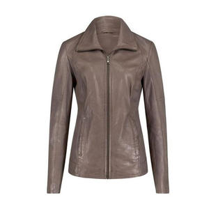 Veste en cuir véritable à la mode pour femmes Veste de rue grise tissée en peau de mouton pour femmes - Product Image 2