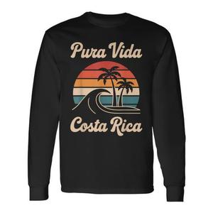 T-Shirt a Maniche Lunghe 'Pura Vida Vintage' per Costa Rica, Stile Retrò Tropicale per Promozioni - Product Image 1