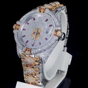 Montre de luxe pour homme avec diamants Moissanite VVS, boîtier et bracelet en acier inoxydable, design glacé, montre-bracelet haut de gamme pour les passionnés de mode - Product Image 5