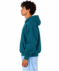 Sweat-shirt à capuche pour homme, coupe oversize, en polaire polyester/coton, décontracté, avec poches, pour l'hiver, turquoise foncé, ODM court - Product Image 3