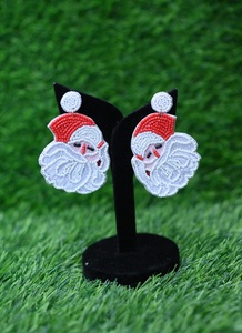 Pendientes de cuentas de estilo clásico de Papá Noel para mujeres y niñas para atuendo de moda nocturna, venta al por mayor, Regalos especiales de Navidad en colores rojo y blanco - Product Image 5