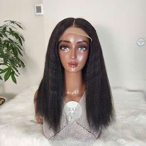 Peluca recta rizada frontal de encaje de cabello humano virgen vietnamita 100% con gorra pequeña y para encaje para mujeres negras - Product Image 1