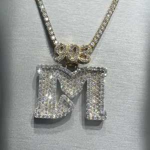 Colgante de plata 925 con nombre de letra personalizado, joyería redonda de moissanita con diamantes de hip hop, collar con nombre helado, regalo de cumpleaños - Product Image 3
