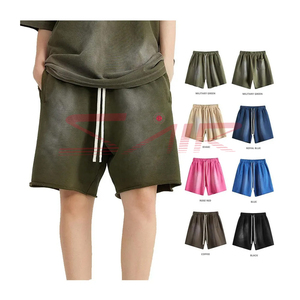 Short de ville vintage délavé à l'acide pour homme, tissu éponge en toile respirant à séchage rapide et délavé au soleil d'été de haute qualité - Product Image 1