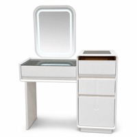 Meuble de Rangement Moderne Blanc en Bois avec Miroir LED, Tiroirs et Compartiment Ouvert pour Chambre, Salle de Bain et Coiffeuse