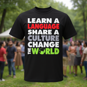 Camiseta sin mangas con la frase: Comparte una cultura, aprende un idioma, cambia el mundo - Artículo promocional - Product Image 3