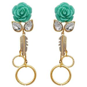 Kriaa Floral Dangle Earrings Gold Plated Resin Stone 1311409D Fine Dangle Jewelry - Product Image 1