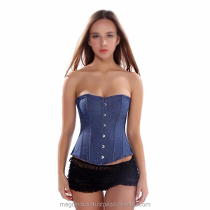 Denim Buste Corset pour Femmes Grande Taille Sexy Brodé Cowboy Corsets Bustiers Tops Bleu Gothique Lingerie Tous Les Jours Minceur - Product Image 3