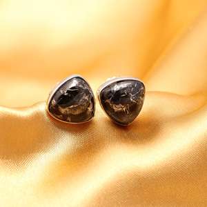 ต่างหูทองแดงเทอร์ควอยซ์กระดุมล้านล้านทำด้วยมือต่างหูเงิน925อัญมณีต่างหูเทอร์ควอยซ์สีดำ - Product Image 3