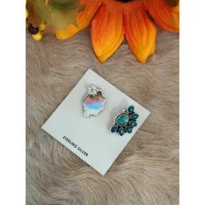 Southwest Handmade Multi Stone <b>Sterling</b> <b>Silver</b> Flower <b>Stud</b> <b>Earrings</b> - Product Image 5