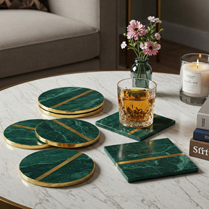 Juego de regalo de decoración para el hogar de Primera calidad-Posavasos de mármol verde con incrustaciones de latón personalizados Proveedor superior Alibaba durante más de 35 años Excelente artesanía - Product Image 1