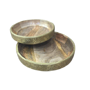 Ensemble de deux plateaux de service en bois avec plateau de travail islamique en métal pour fournisseur de gros - Product Image 6