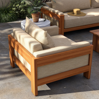 Fauteuil de salon de luxe en bois massif avec coussins amovibles, mobilier de patio résistant aux intempéries pour complexe hôtelier, hôtel et bord de piscine