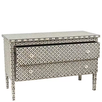 Console d'incrustation d'os Coffre à tiroir en incrustation d'os Plateau de table en incrustation d'os multicolore floral par artisanat en croissant