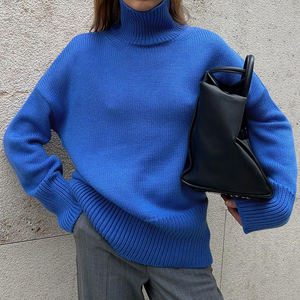 Sweater Half High Neck Sweater Autumn Winter <b>Women's</b> Commuting Solid Colour High Neck Knitted Pullover Sweaters - Product Image 5