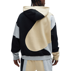 Sweat à capuche de haute qualité à épaules tombantes, patchwork, surdimensionné, poche kangourou, bloc de couleur, noir, gris, ivoire, sweat à capuche pour homme - Product Image 4
