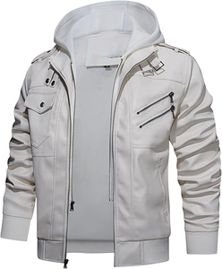 Veste d'hiver en cuir véritable avec finition élégante, de haute qualité, séchage rapide, coupe ajustée, poche avant, veste de motard - Product Image 2
