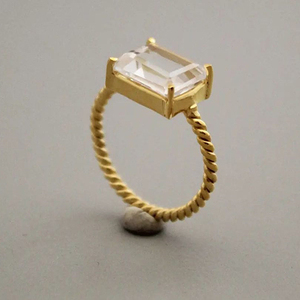 Natural <b>Crystal</b> Quartz Hexagon Shape <b>Ring</b> 18K Gold Plated 925 Sterling Silver Prong Set Jewelry - Product Image 6