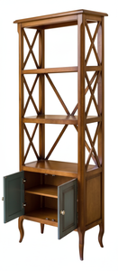 Heritage Two Door Bookshelf with Cross Side Detailing in Natural Mango Wood Finish with Colored Doors - Product Image 3