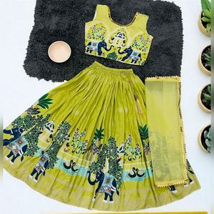 Lehenga Choli para Niñas, Ropa de Fiesta, Estampado Digital, Algodón Muselina, Vestido de Boda, Hasta 13 Años, Precio al por Mayor - Product Image 4