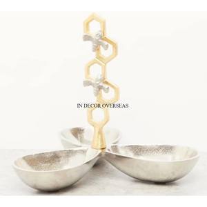 Irregular Shape 3-Compartment Silver Color Finished <b>Heavy</b> <b>Duty</b> Metal Made Fancy Bowls For Serving Dry Fruits And Chocolates - Product Image 5