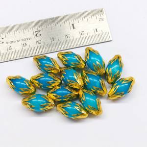 Cuentas de cristal azul cielo de 20x10mm con tapas de extremo de loto dorado | Joyería decorativa y suministros de cuentas para manualidades - Product Image 3