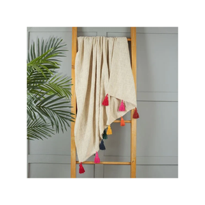 Handloom Crafted Twill Weave 70x90in Lounge <b>Throw</b> With Soft Tassels BCI Certified Perfect For Natural Textile Home Decor Buyers - Product Image 1