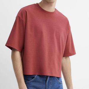Cropped Boxy Fit Men's 100% Cotton Drop Shoulder Streetwear Luxury Quality Custom Logo Plain T-shirt Summer Trendy Tees - Product Image 4