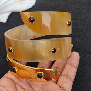 Handmade Luxury Buffalo Ox Cow Horn Bangle Natural Fashion Jewelry for <b>Men</b> Women Classic Style with <b>Pearl</b> Stone Perfect Gift - Product Image 1