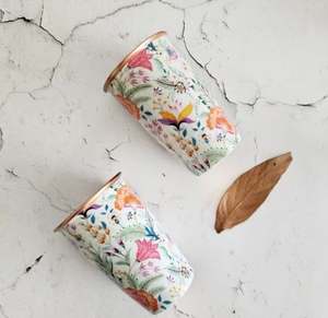 Premium Enamelled Floral Print Copper <b>Water</b> <b>Bottle</b> <b>With</b> Lid Glasses Set for Direct Drinking for Camping - Product Image 5