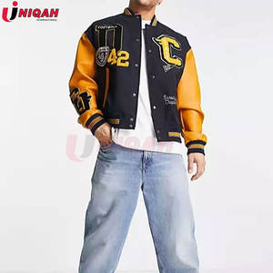 Meilleure Qualité Letterman Varsity Veste Polyester Coton & Cuir High Street Style Violet Foncé Demi Blanc Hiver Tissu - Product Image 5